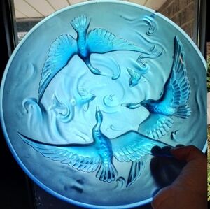1930s 13" Veryls French Blue Cranes and Koi Fish Bowl.